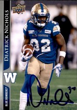 Deatrick Nichols Signed 2021 Upper Deck CFL Football card Winnipeg Blue Bombers