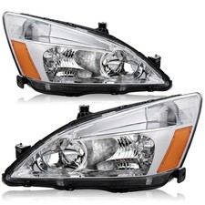 For 2003-2007 Honda Accord 24dr Chrome Housing Halogen Headlamps Assemply Pair