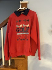 Vintage XL Valorie  s folk art appliqu  golf birdie women  s sweatshirt red USA