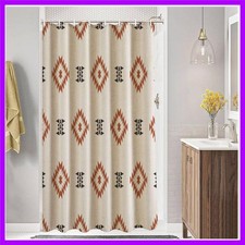 Southwest Linen Stall Shower Curtain Aztec Geometric Stripes Fabric Shower Cu...