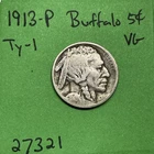 1913 P T1 Buffalo 🦬 Indian Head Nickel 5c Vg Very Good Type 1