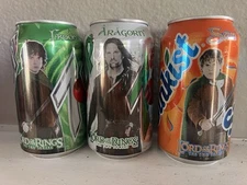 Lord Of The Rings LOTR  - Frodo Aragorn Samwise 7up Sunkist Can x3 SEALED EMPTY