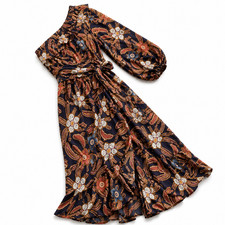Ulla Johnson Mariam Silk Midi Dress One Shoulder Floral Brown Onyx size 0