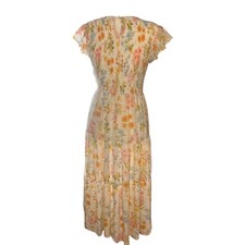 Floral Smocked Maxi Dress Tiered Flutter Sleeve Boho Cream Multi Color