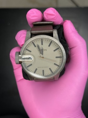 Nixon The Chronicle Magnified Watch Swiss Movement Brown Leather