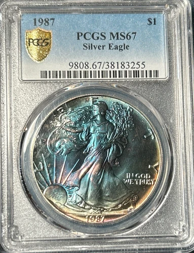 1987 Silver Eagle PCGS MS67 **Monster Toning**