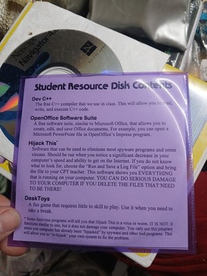 Student Resource Disk Dev C++, Openoffice, Hijackthis, Desktoys Game