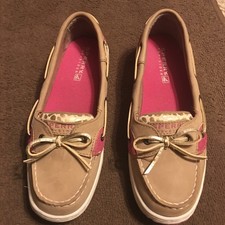 SPERRY WOMEN'S BEIGE BURGUNDY ANGELFISH TOP SIDERS SZ 5 EUC