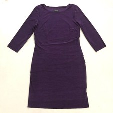 Tahari Women Purple Knit Scoop Neck Tiered Knee Length 3/4 Sleeve Sheath Dress 8