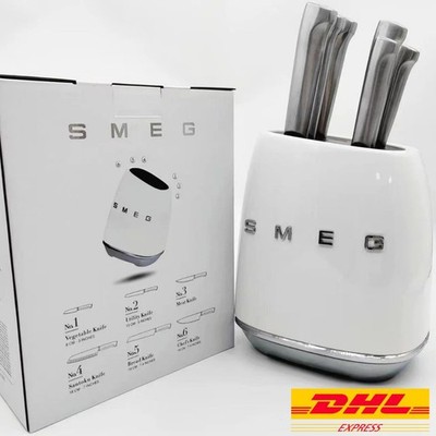 SMEG 6 Knives Stainless Steel with White Block   Italian Style   DHL Express