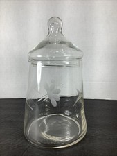 Etched Clear Glass Apothecary Jar with Lid Storage Container 7.5 Tall