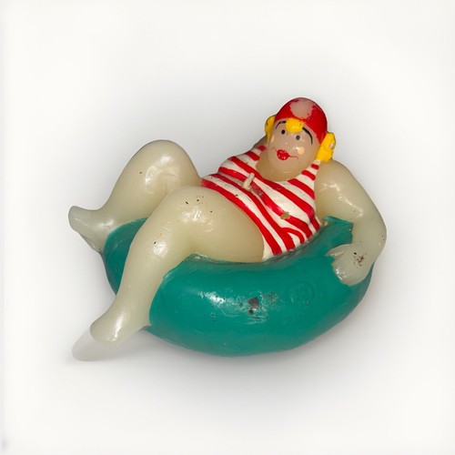 Boston Warehouse Lady Red & White Stripe Swim Suit Floating in Inner Tube Candle