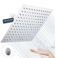12''16'' LED Rainfall High Pressure Shower Head Square Top Spray Stainless Steel