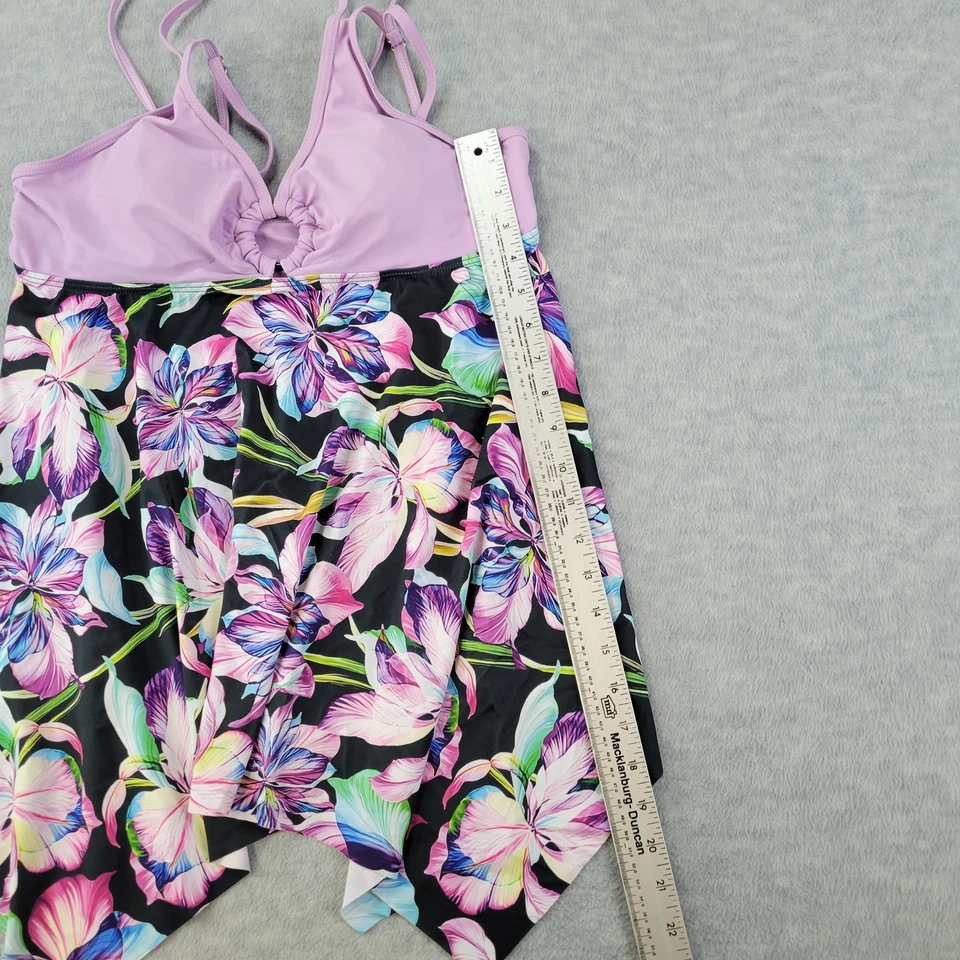 Tankini Top de Natación Estampado Floral Violeta Correas Ajustables Para Mujer Talla Grande Foto 3 de 4