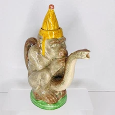 Antique Majolica Monkey Palissy Teapot Snake Spout Hat Signed Impressed Caldas