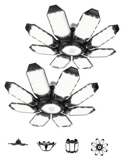 LED Garage Lights 8 Panels 2 Pack, 250W 25000LM Deformable Panels Garage LED