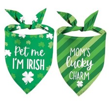 St Patrick's Day Dog Bandanas - Lucky Shamrock Puppy Scarf - 2 Pcs Adjustable