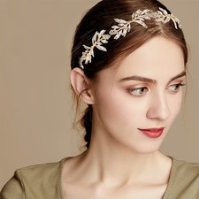 Gold Leaf Crystal Rhinestones Tiara Wedding Head Band Bridal Hair Headpieces US
