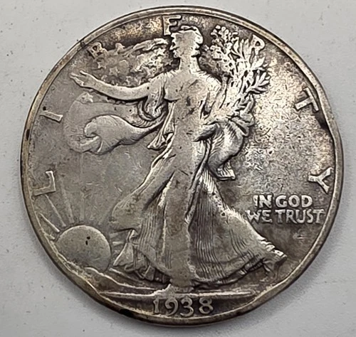 《KEY DATE》1938-D  50C SILVER  Walking Liberty Half.  *GREAT WAY TO BUY SILVER !!
