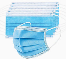 Blue Disposable 3-Ply Pleated Earloop Face Masks box of 50