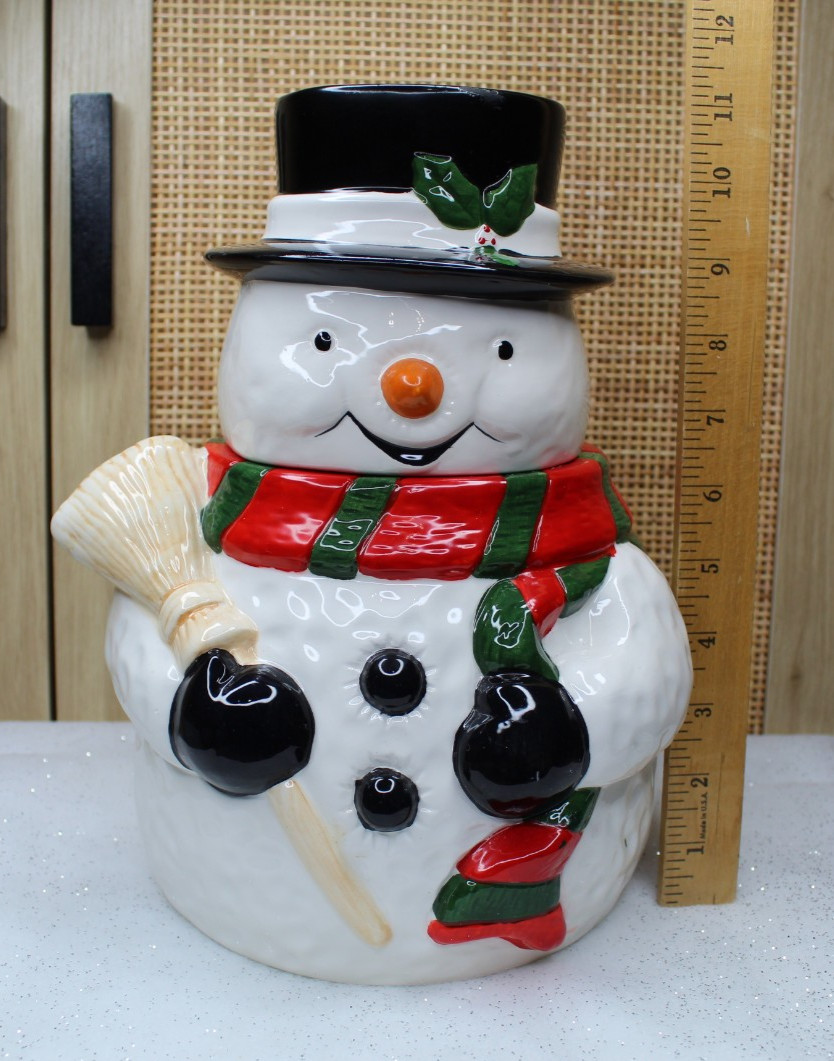 1994 Fabri-Centers Snowman Cookie Jar w/ Box – Vintage Holiday Kitchen Decor