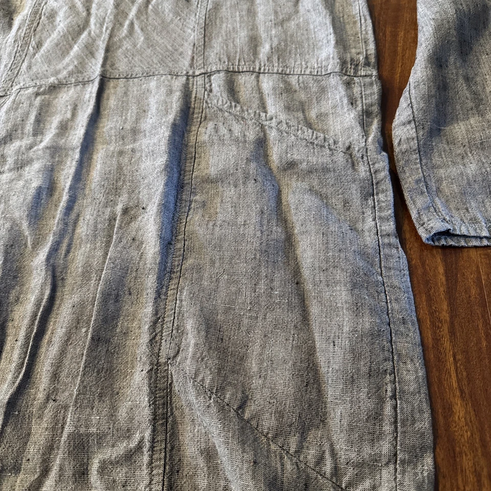 Flax Linen Dress Long Sleeve Pockets Modest Lagenlook Maxi Oversized Midi Sz S - Image 3 of 4