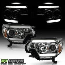 For Smoked 2012-2015 Toyota Tacoma LED Tube DRL Projector Headlights Headlamps