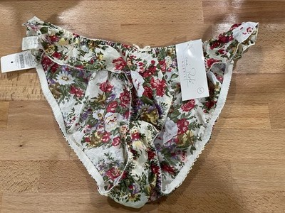 Rene Rofe Lingerie High Cut Bikini Panties L/7 Floral Vtg L36