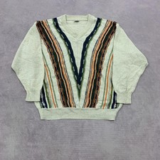 Vintage Knitted Jumper abstract patterned v-neck grandad knit sweater Men's L