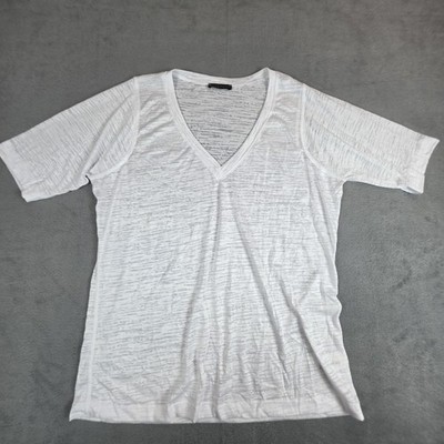 Nally & Millie Burnout V-Neck Top Women Large White Sheer Stretch Made USA