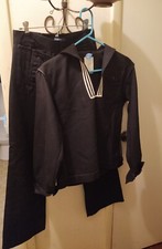 Vintage Navy Dress Blues Sailor Uniform Wool Flare Trousers  Caped Shirt 38R