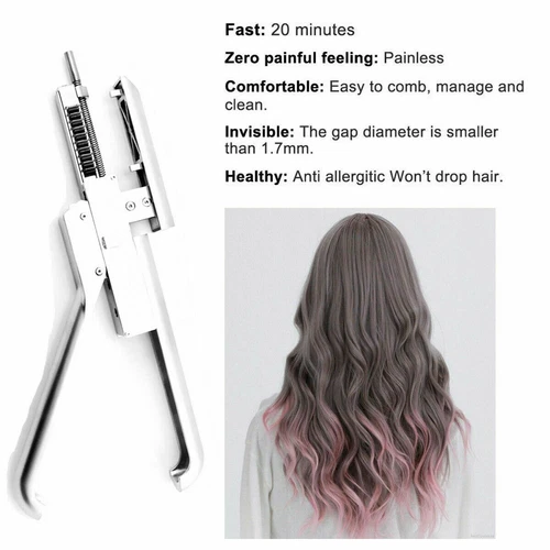Juego de kit de extensión de cabello humano conector de herramienta de fusión de salón máquina de extensión 6D Reino Unido - Imagen 5 de 7