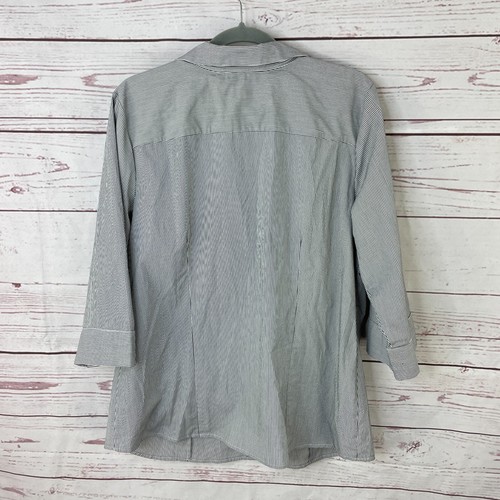 Avenue Black White Pinstripe 3/4 Sleeve Shirt Womens Button-Up Plus Size 14/16 - Picture 7 of 9