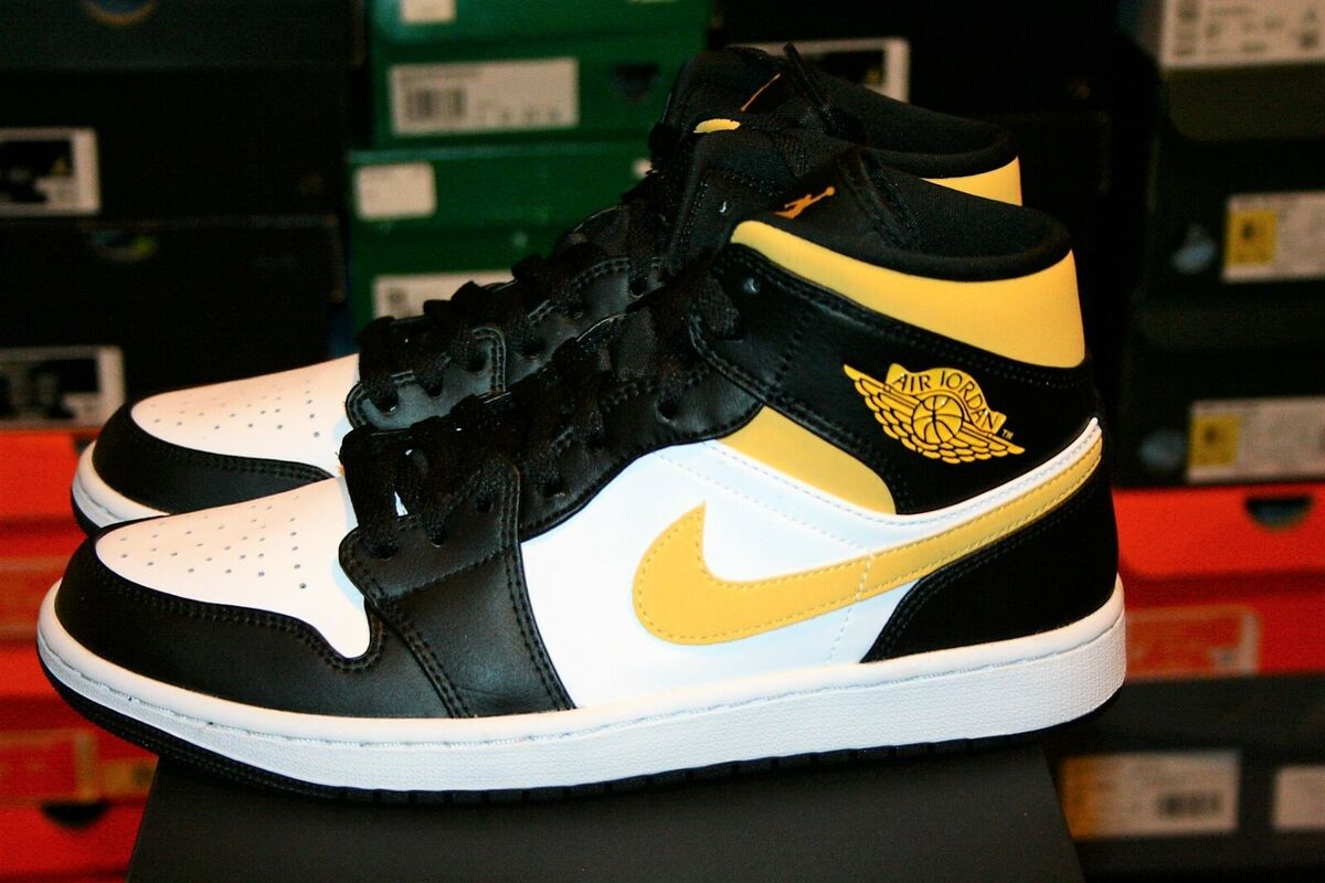 AUTHENTIC AIR JORDAN 1 MID White Pollen Yellow Black 554724 AUTHENTIC AIR JORDAN 1 MID White Pollen Yellow Black 554724