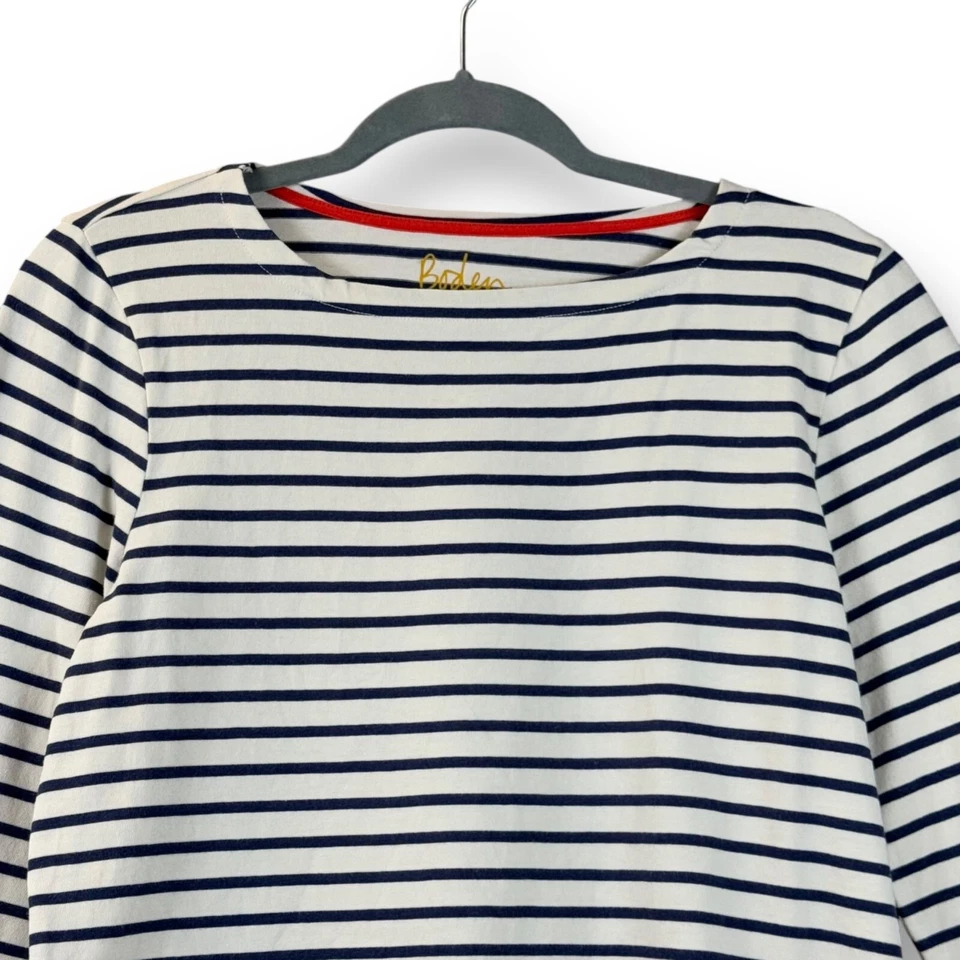 Boden Top Girls Sz 15-16Y Blue/White Striped Long Sleeve Boat Neck Cotton Shirt - Image 4 of 4