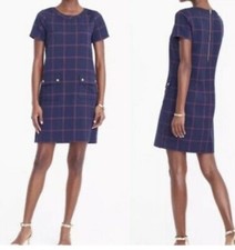 J. Crew Navy Plaid Relaxed Snap  Pocket Dress Short Sleeve Size 4