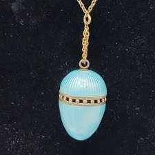 Antique Vinaigrette Enameled Egg Pendant Necklace by Wolcott Sterling ~ Original