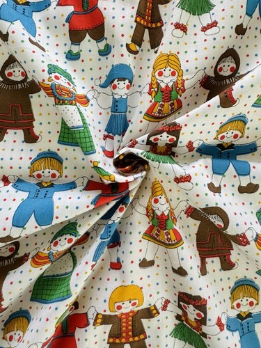 5.25 Yds International Children Doll Fabric Small World Polka Dot Holding Hands - Picture 9 of 14