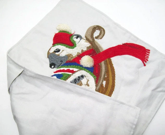 Pottery Barn Polar Bear on Sleigh Lumbar Embroidered Sofa Toss Pillow Cover New - Image 2 of 4