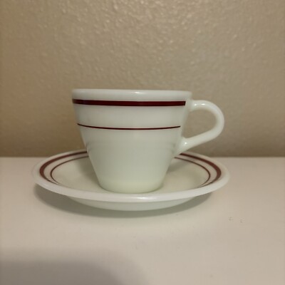 Pyrex Tableware By Corning Red/burg Band Cup And Saucer Set