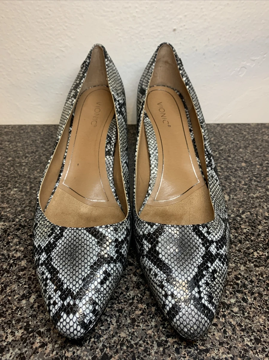 Vionic Madison Mia Natural Black Snake Print Leather Pumps Heels Shoes Womens 11