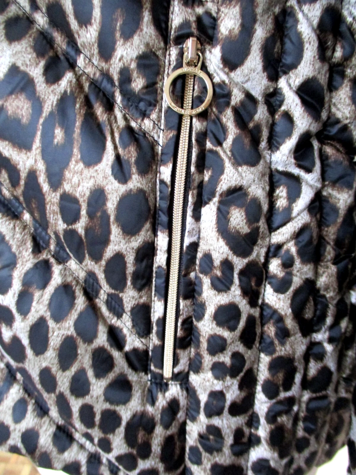 Michael Kors piumino confezionabile giacca con cappuccio stampa leopardata L donna