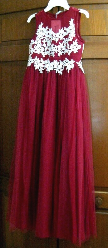 JJ's House Girls Long Formal Dress Junior Bridesmaid Flower Girl Burgundy, 10