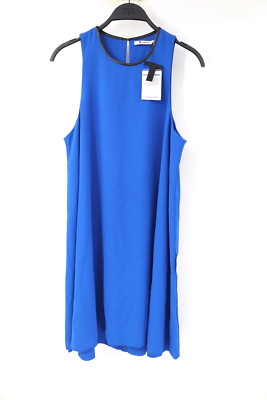 NWT T Alexander Wang dress Womens 4 Trapeze Leather Trim Cobalt blue sleeveless