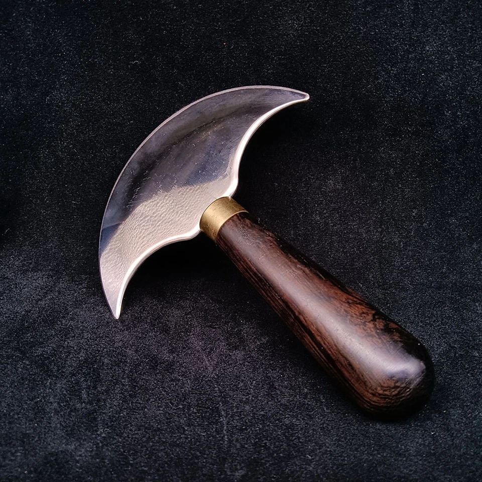 Cuchillo artesanal de cuero de hoja media redonda mango de madera de ébano herramienta de corte de skiving Foto 3 de 4