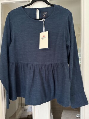 BNWT BURGS FILLEIGH NAVY BLUE ROUND NECK COTTON MIX PEPLUM TOP - SIZE 16!!