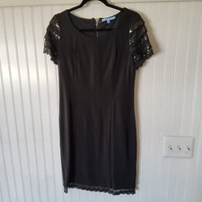 Antonio Melani Womens Size 10 Little Black Dress Sequin Shoulder and Trim Lined