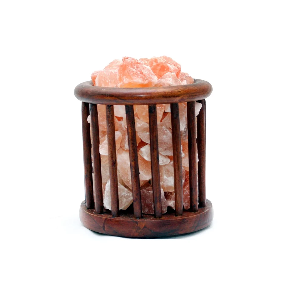 Lámpara de sal Lámpara de canasta de madera del Himalaya grande 8,5" - 9", exquisita decoración de habitación Foto 2 de 4