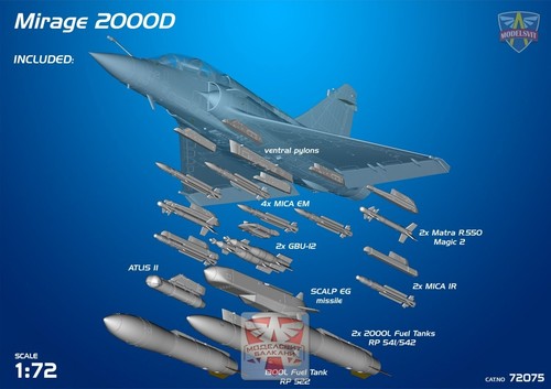 1/72 Modelsvit 72075 Mirage 2000D with SCALP EG missile Plastic model kit - Picture 15 of 16