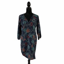 GAP Women's Blue Floral Keyhole Neck 3/4 Sleeve Satin Shift Dress Size Small, S